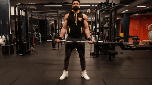 Bearded Man Lifting Barbell In Kings Hoodie GIF