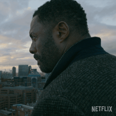 Bearded Man Looking Over City With Netflix Logo GIF