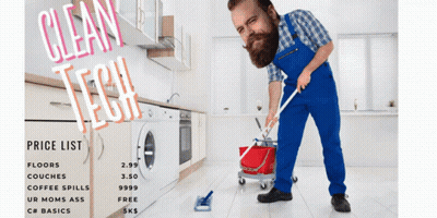 Bearded Man Mopping Kitchen Floor Clean Tech GIF
