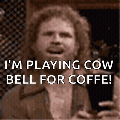 Bearded Man Playing Cowbell For Coffee GIF