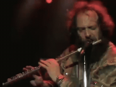 Bearded Man Playing Flute At Microphone In Dark Room GIF