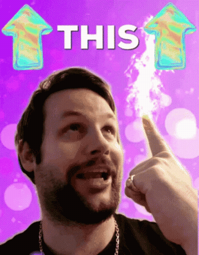 Bearded Man Pointing Up Saying This On Purple Background GIF