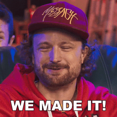 Bearded Man Red Hoodie Hat We Made It GIF