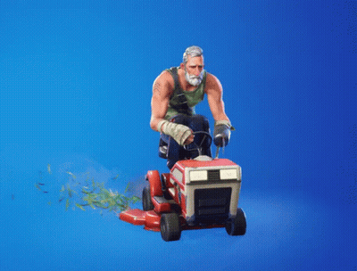 Bearded Man Riding Red Lawn Mower