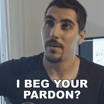 Bearded Man Saying I Beg Your Pardon Holding Guitar GIF