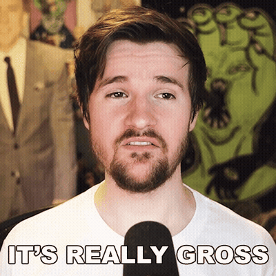 Bearded Man Saying It's Really Gross In Front Of Green Hand GIF