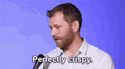 Bearded Man Saying Perfectly Crispy Into Microphone GIF