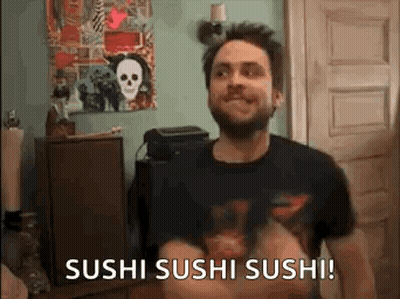 Bearded Man Saying Sushi Sushi Sushi With Skull Poster GIF