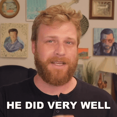 Bearded Man Says He Did Very Well In Front Of Paintings GIF