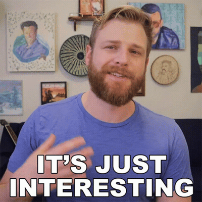 Bearded Man Says It's Just Interesting In Front Of Paintings GIF