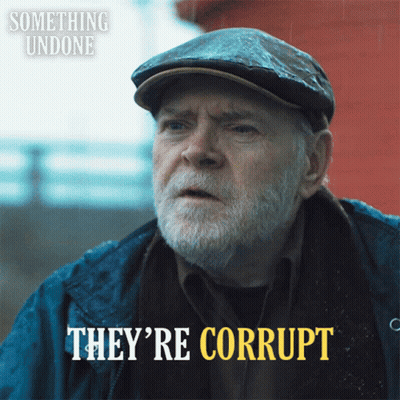 Bearded Man Says They're Corrupt In Yellow Letters GIF