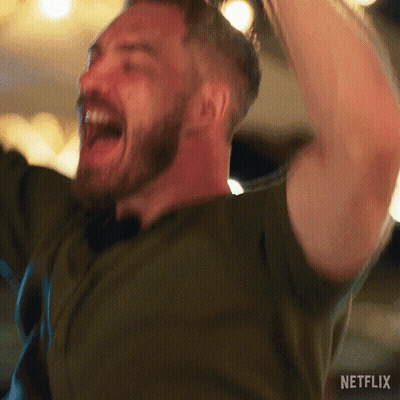 Bearded Man Screaming Arms Up Netflix Ad GIF