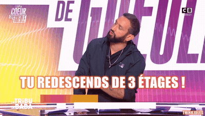 Bearded Man Sitting By Sign Tu Redescents De 3 Etages GIF