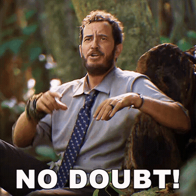 Bearded Man Sitting On Rock Saying No Doubt GIF