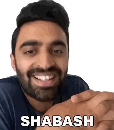 Bearded Man Smiling With Shabash Text Sticker
