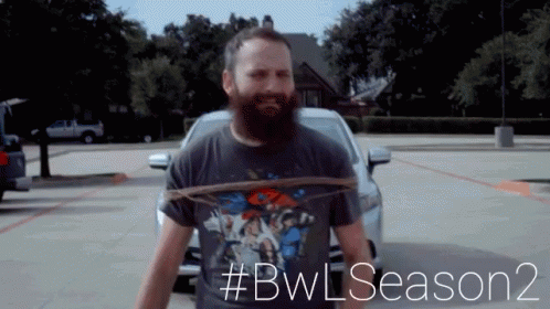 Bearded Man Standing In Front Of Car With Bwlseason2 GIF