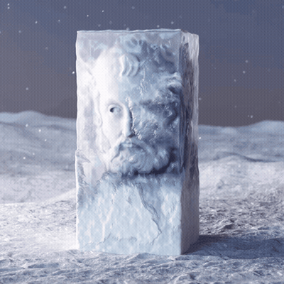 Bearded Man Statue Covered In Ice GIF