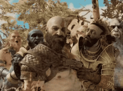 Bearded Man Surrounded By Armored Men GIF