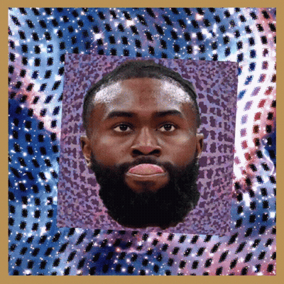 Bearded Man Surrounded By Purple Blue Pattern GIF