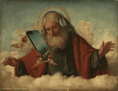 Bearded Man Wearing Headphones Holding Tablet GIF