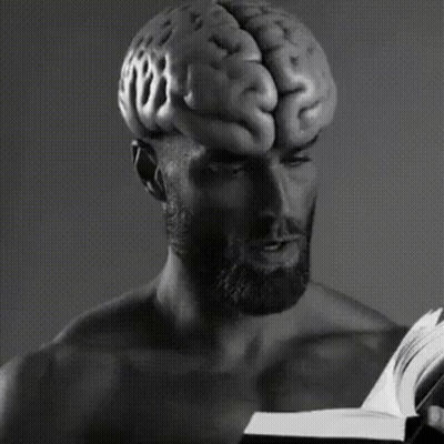 Bearded Man With Brain On Head Reading Book GIF