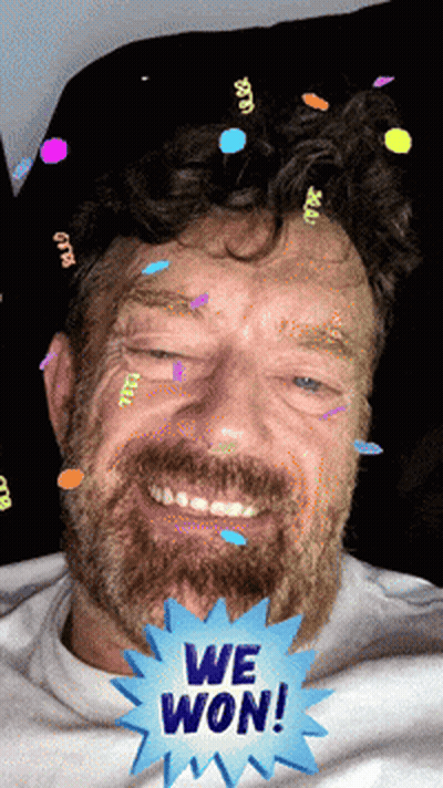 Bearded Man With Confetti And We Won Sticker GIF