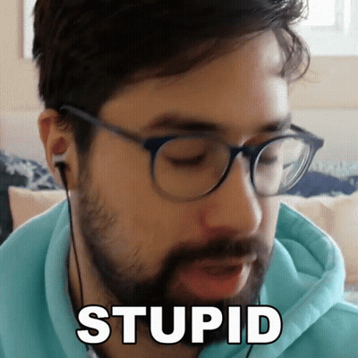 Bearded Man With Glasses And Ear Buds Saying Stupid GIF