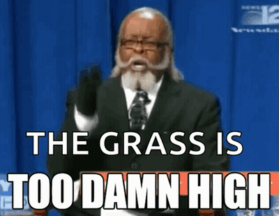 Bearded Man With Glasses Saying The Grass Is Too Damn High