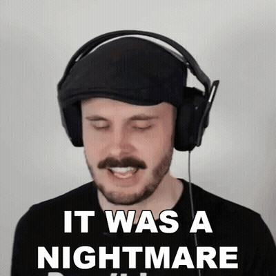 Bearded Man With Headphones And Hat Says It Was A Nightmare GIF