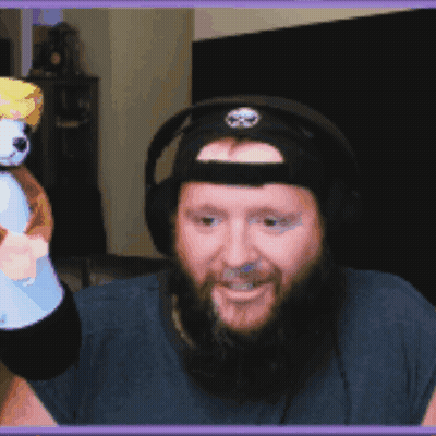 Bearded Man With Headphones Holding Stuffed Animal GIF