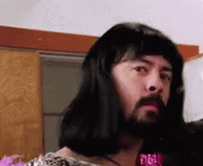 Bearded Man With Long Hair Wearing Wig Making Funny Face GIF