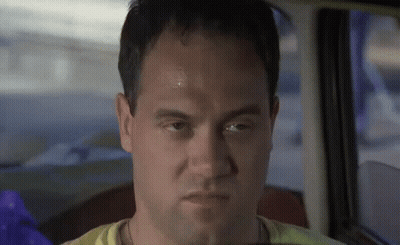 Bearded Man With Mask In Red Tank Top And Shorts GIF