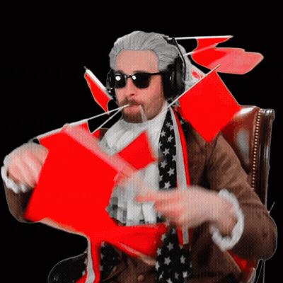 Bearded Man With Sunglasses And Headphones Holding Red Flags GIF