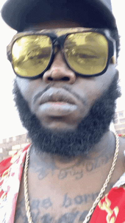 Bearded Man With Sunglasses And We Born Chest Tattoo GIF