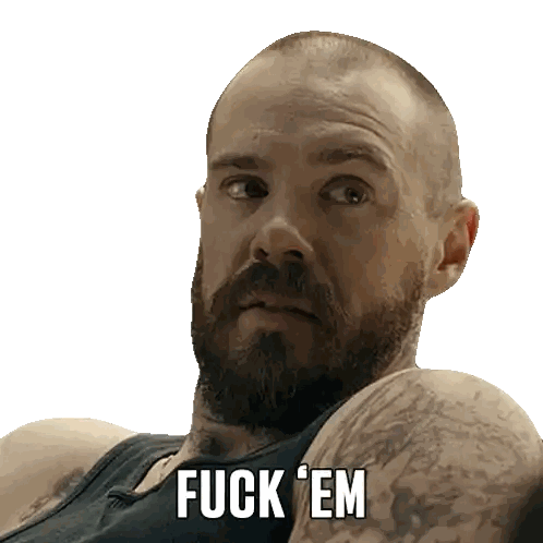 Bearded Man with Tattoos and Fuck Em Chest