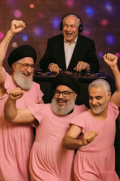 Bearded Men In Pink Dresses Dancing With DJ GIF