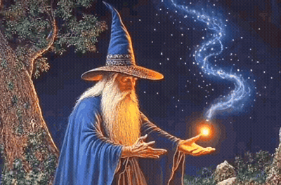 Bearded Wizard Casting Spell With Light GIF