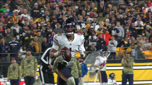 Bears Football Player Running With Ball In Front Of Crowd GIF