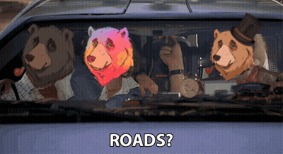 Bears In Car With Roads GIF