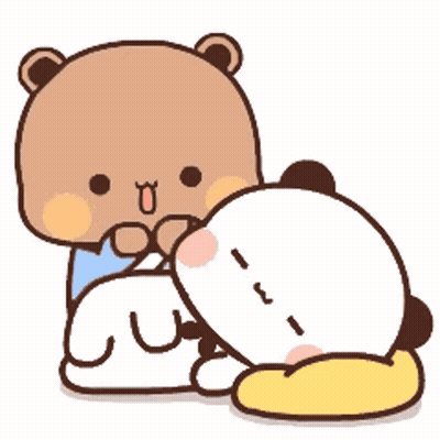 Bears Laying On Top Of Each Other On Bed GIF