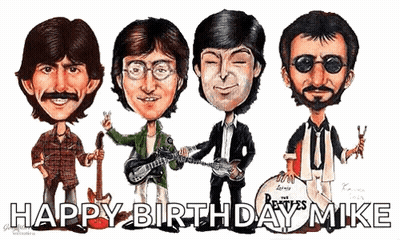 Beatles Cartoon Saying Happy Birthday Mike GIF