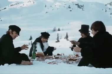Beatles Dining In Snow Movie Scene GIF