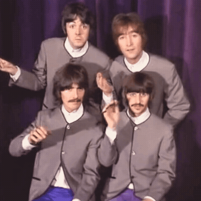 Beatles Posing With Purple Curtain GIF