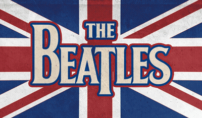 Beatles Poster With British Flag Background GIF