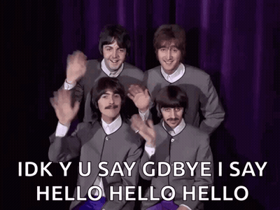 Beatles Waving Hands In Front Of Purple Background GIF