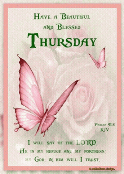 Beautiful And Blessed Thursday Card With Pink Butterflies GIF