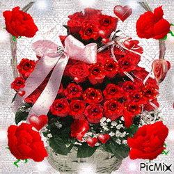Beautiful Flowers Basket Of Red Roses GIF