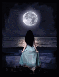 Beautiful Girl In Ocean Full Moon GIF
