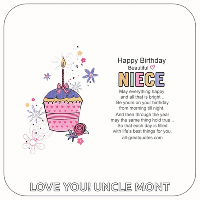 Beautiful Niece Birthday Card With Cupcake And Candle GIF