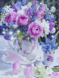 Beautiful Purple Bouquet Flowers Glittering GIF